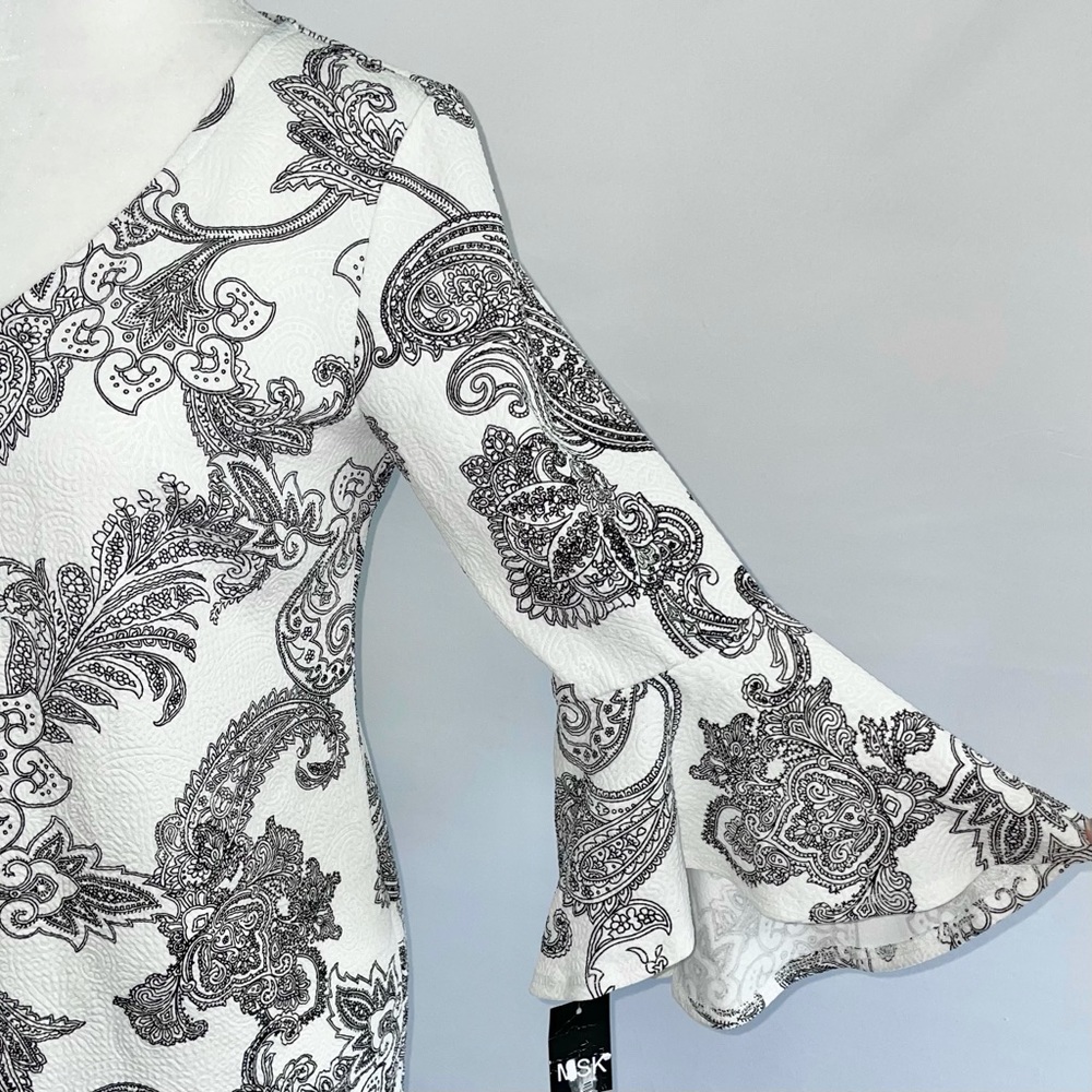 New w/ Defect MSK Petite Paisley Print Textured Knit Bell Sleeve Dress - Picture 13 of 16